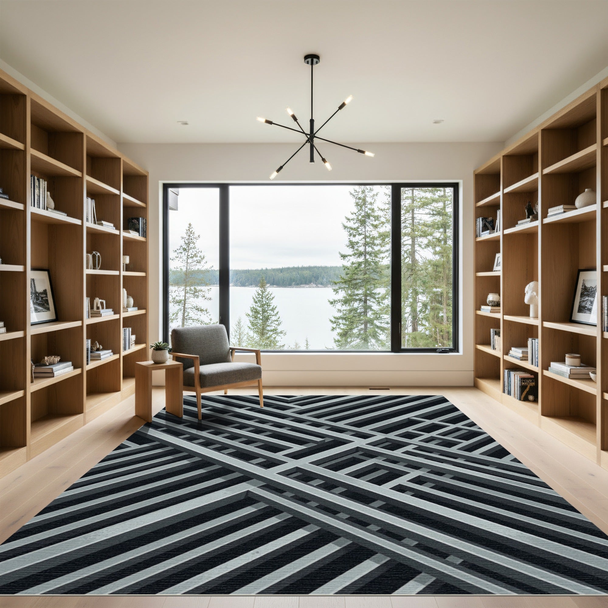 Silver Gray Intersecting Lines Rug