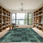 Teal Geometric Grid Blocks Rug