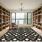 Black and Beige Geometric Diamond Tile Rug