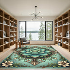 Ornate Turquoise Lotus Flower Mandalas Rug
