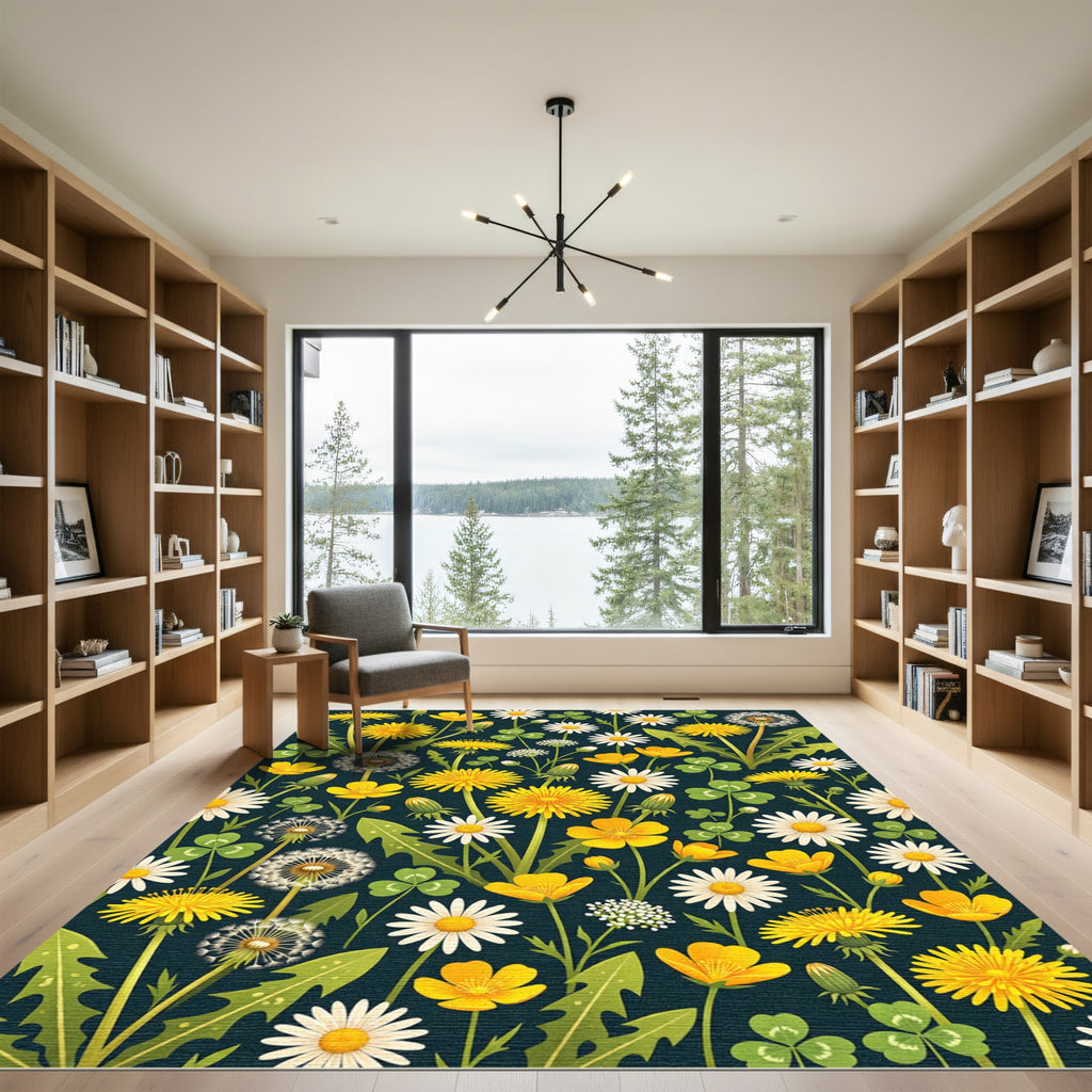 Whimsical Meadow Wildflower Dark Botanical Rug