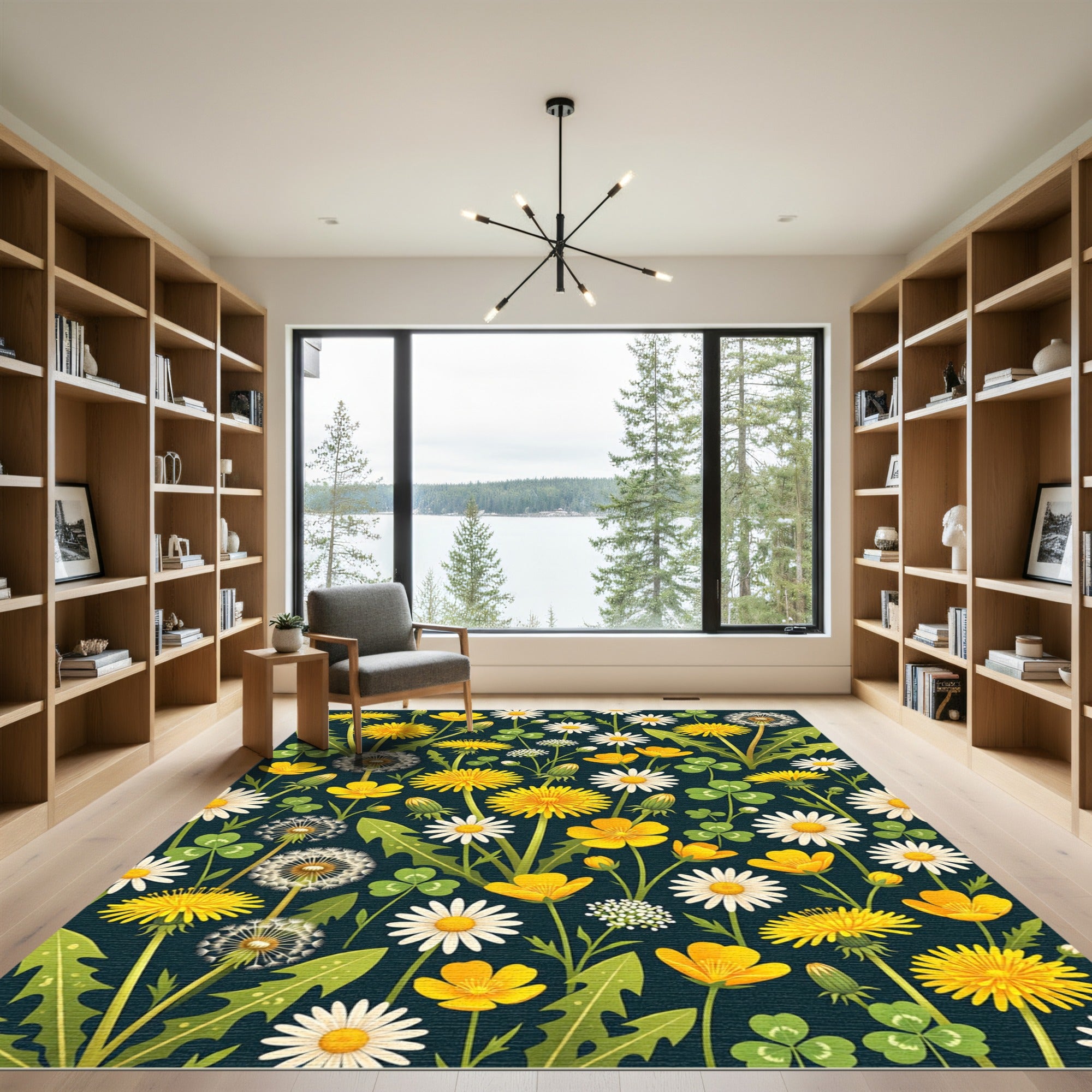 Whimsical Meadow Wildflower Dark Botanical Rug