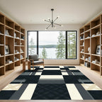Dark Gray Cream Plaid Geometric Checks Rug