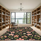 Coral Pink Floral Sprigs Dark Rug