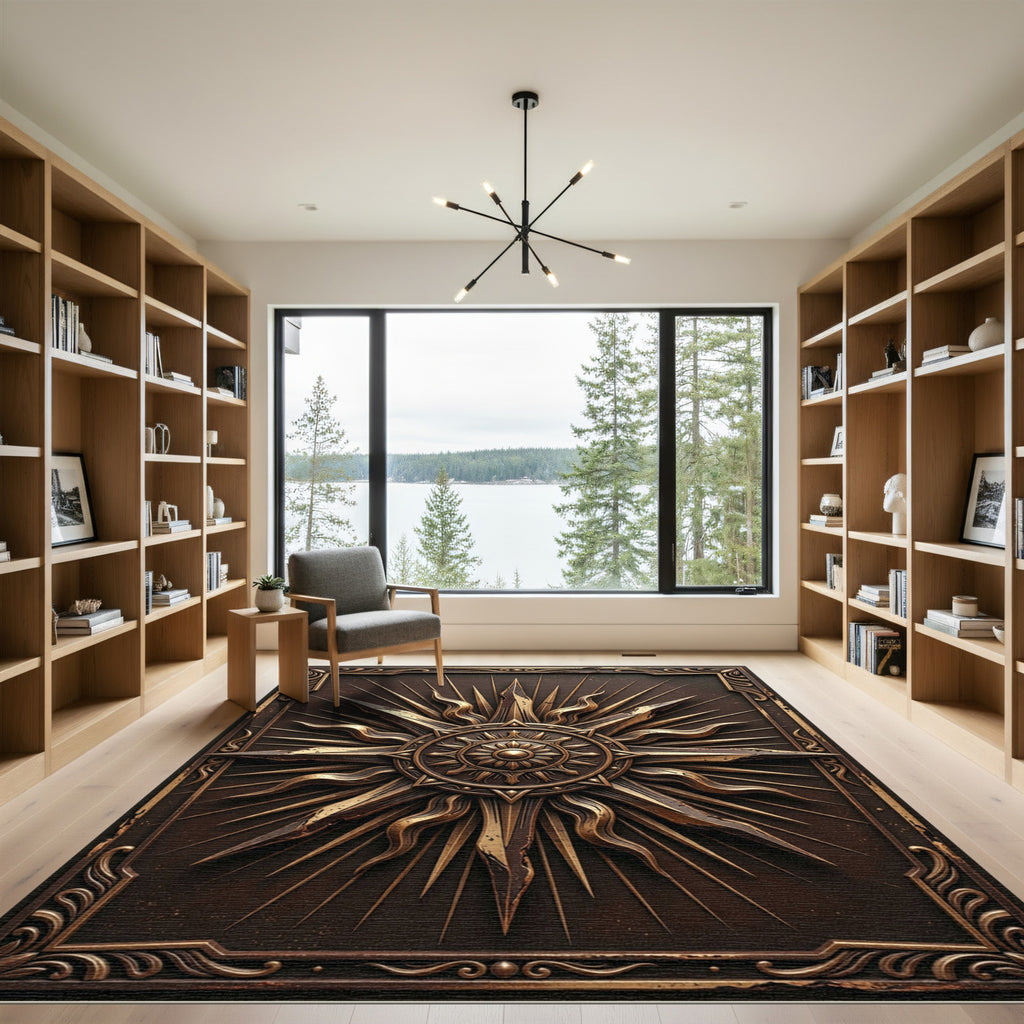Gilded Bronze Radiant Sun Celestial Medallion Rug