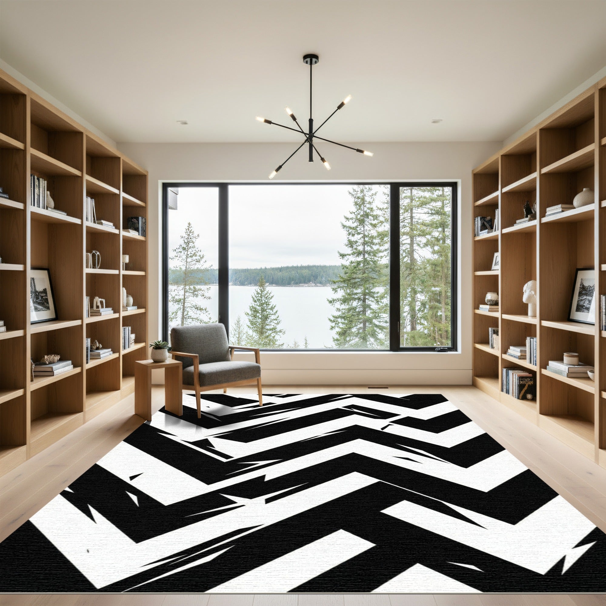 Sharp Black White Zigzag Geometric Rug