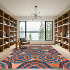 Orange Blue Floral Medallion Octagonal Rug