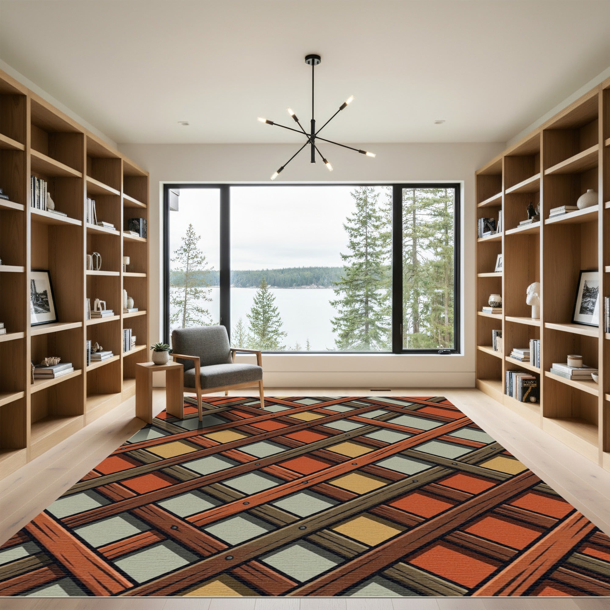 Rustic Autumn Lattice Geometric Check Rug
