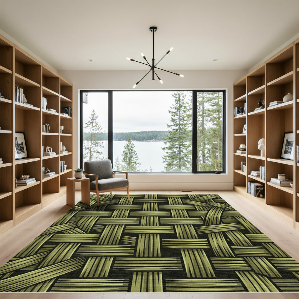 Olive Woven Textural Basket Weave Rug