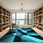 Modern Cyan Black Geometric Abstract Surface Rug