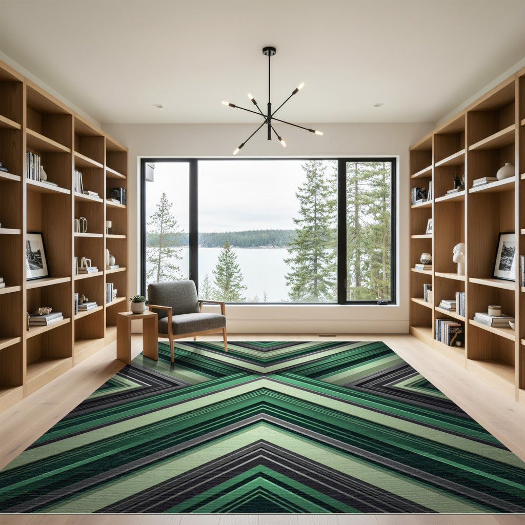 Modern Emerald Geometric Chevron Overlay Rug