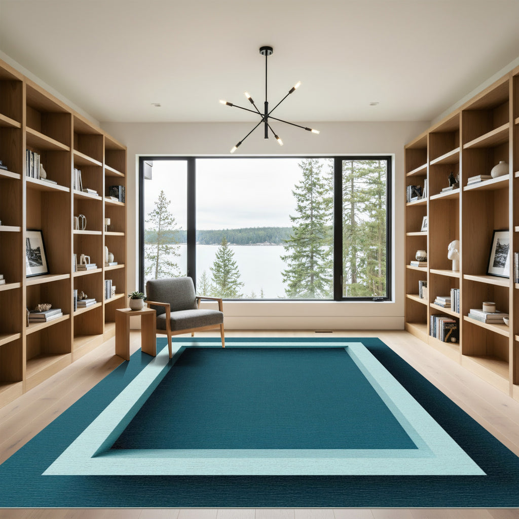Light Blue Modern Rectangular Border Rug
