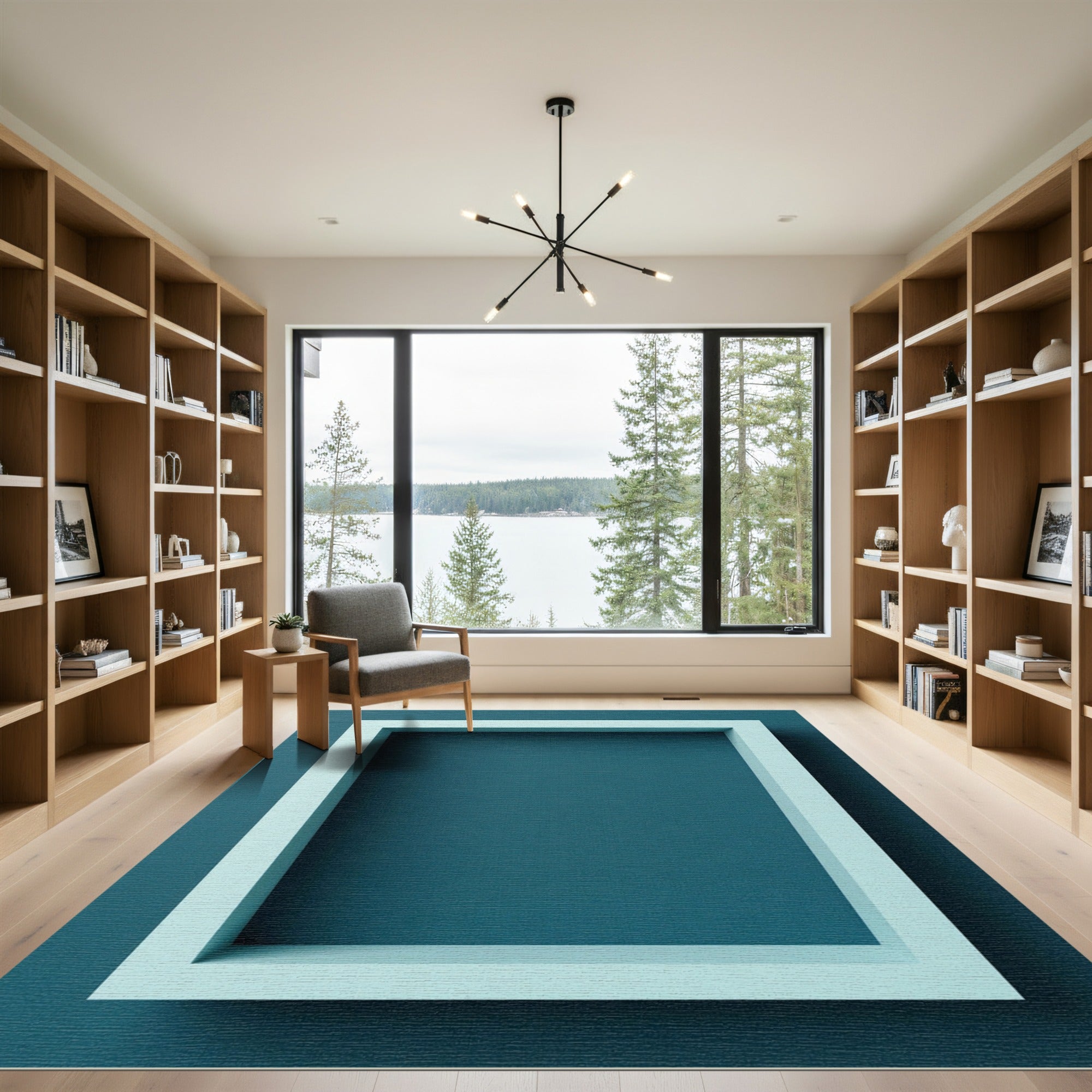 Light Blue Modern Rectangular Border Rug