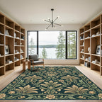 Elegant Dark Emerald Rose Damask Rug