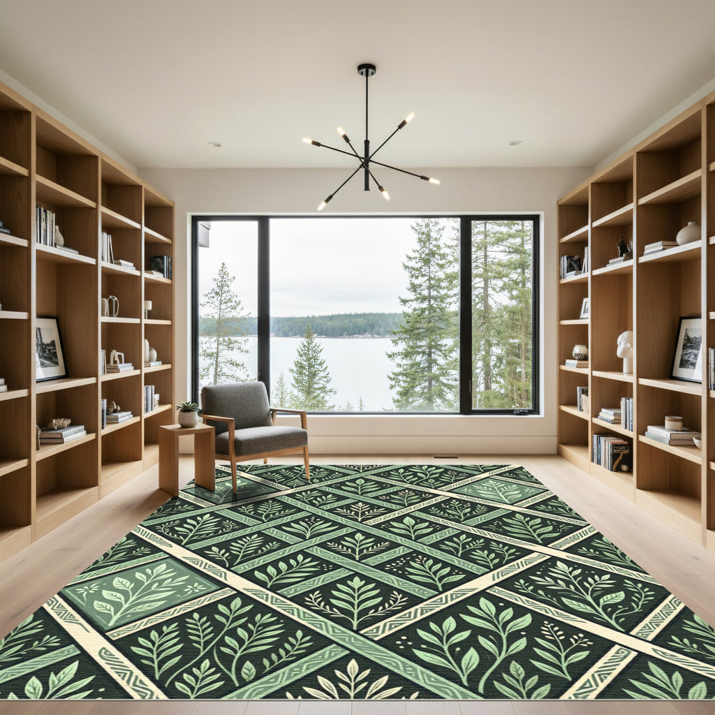 Sage Green Botanical Diamond Lattice Rug