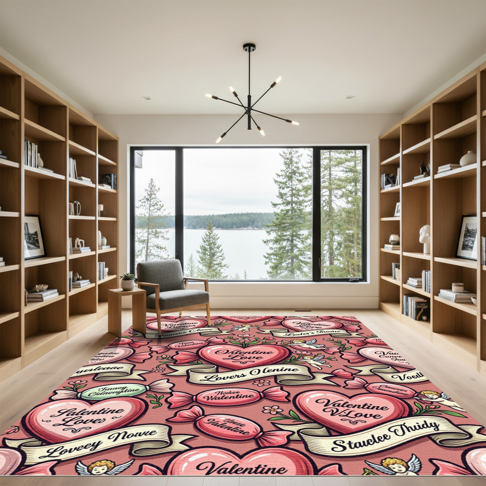 Valentine Hearts Candy Cupid Ribbon Theme Rug