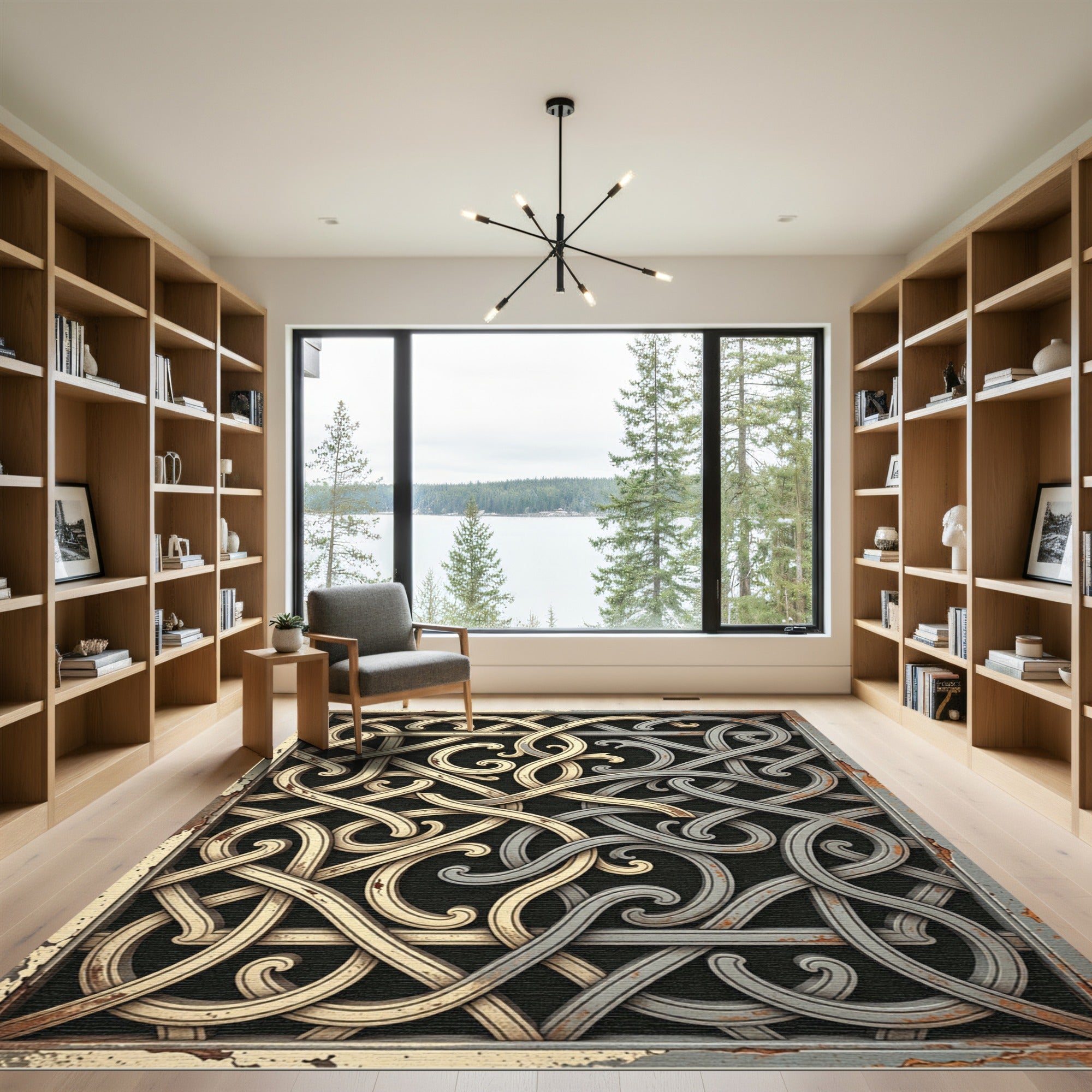 Metallic Gold and Silver Entwined Scroll Rug