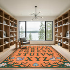 Orange Alphabet Cat Floral Border Rug