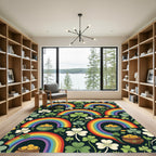 Whimsical Lucky Clover Rainbow Gold Pot Rug