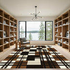 Modern Brown and Black Plaid Grid Rug