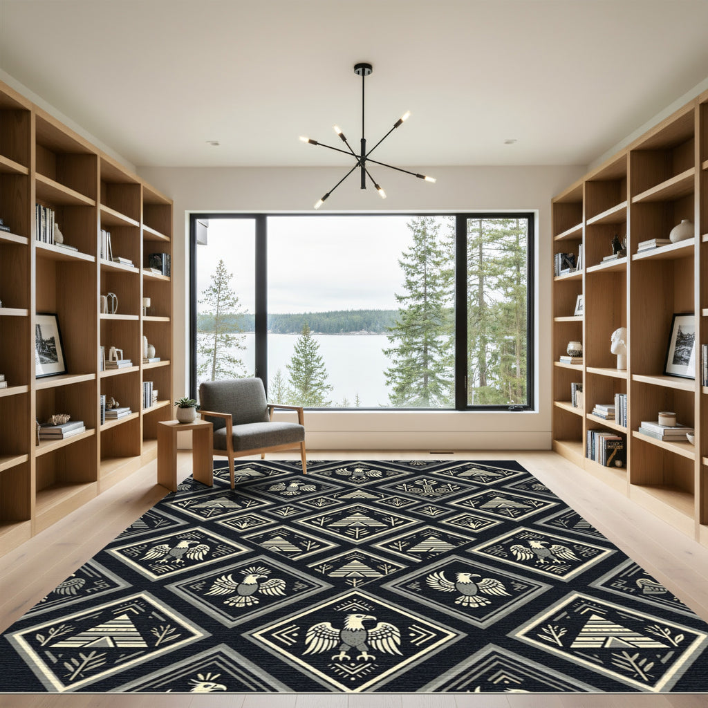 Geometric Eagle Pyramid Dark Cream Rug