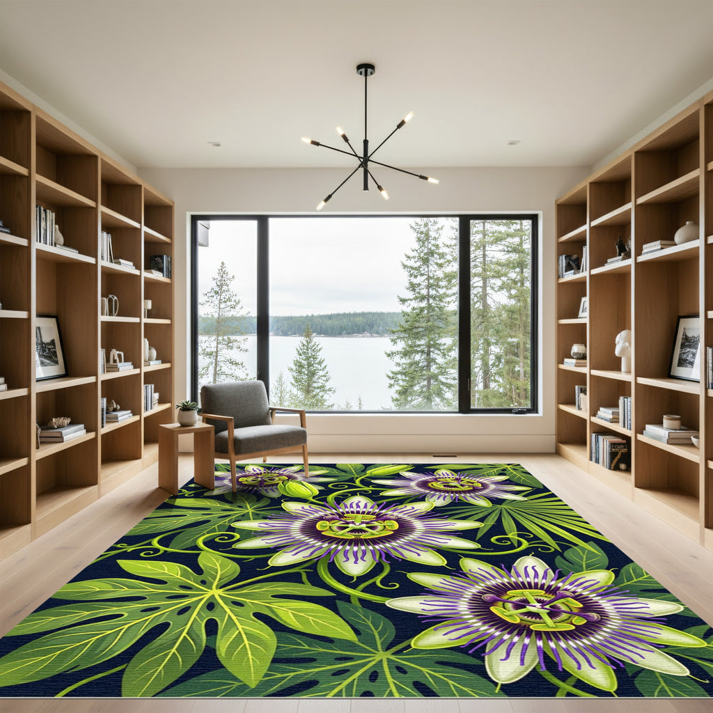 Vibrant Purple Passionflower Garden Rug