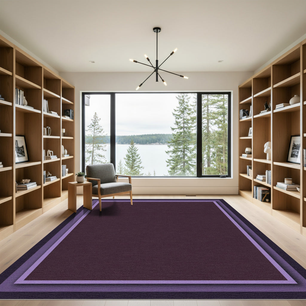Deep Plum Geometric Layered Frame Rug