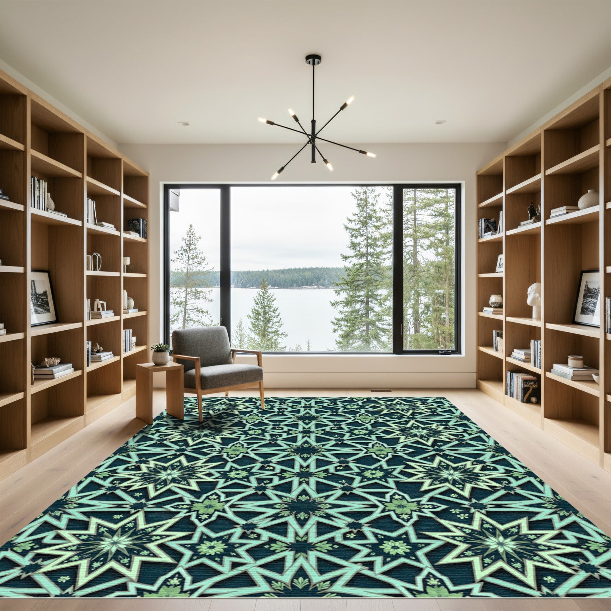 Teal Green Starburst Mandala Rug