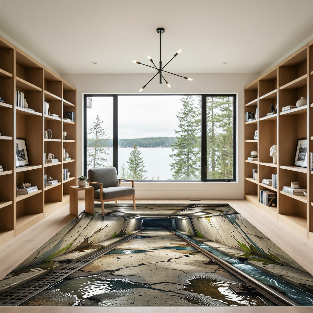 Gritty Tunnel with Blue Water Stains Rug