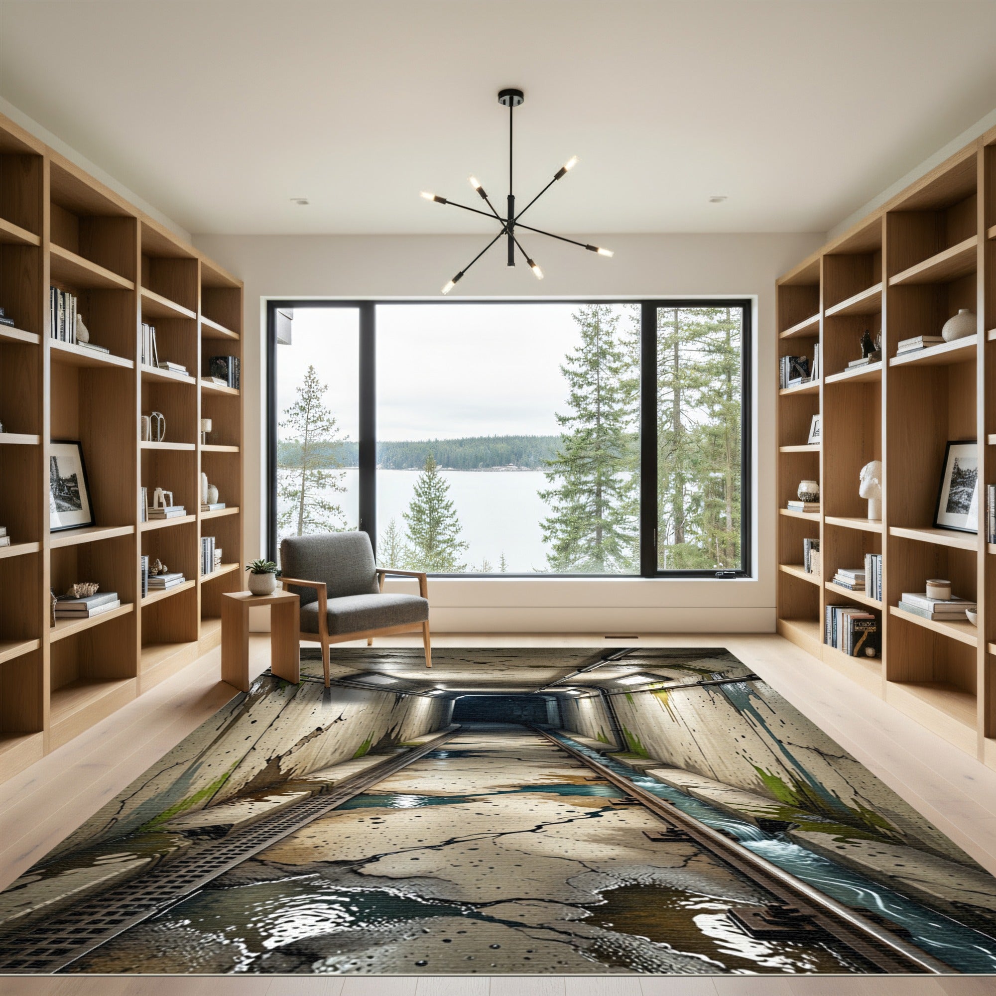 Gritty Tunnel with Blue Water Stains Rug