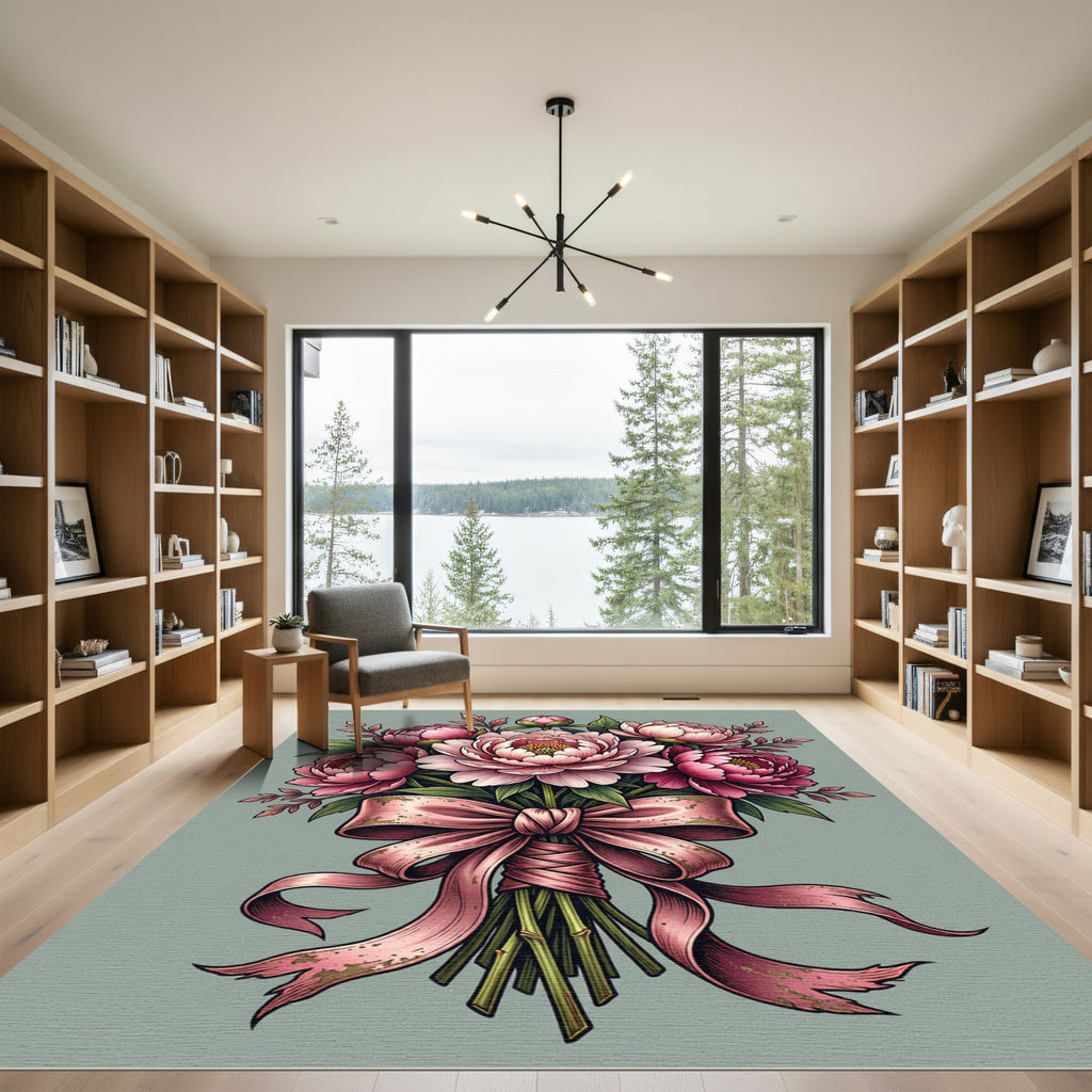 Elegant Pink Peony Bouquet Illustration Rug
