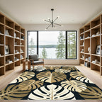 Elegant Golden Monstera Leaf Botanical Rug