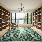 Lush Sage Botanical Fern Leaves Rug