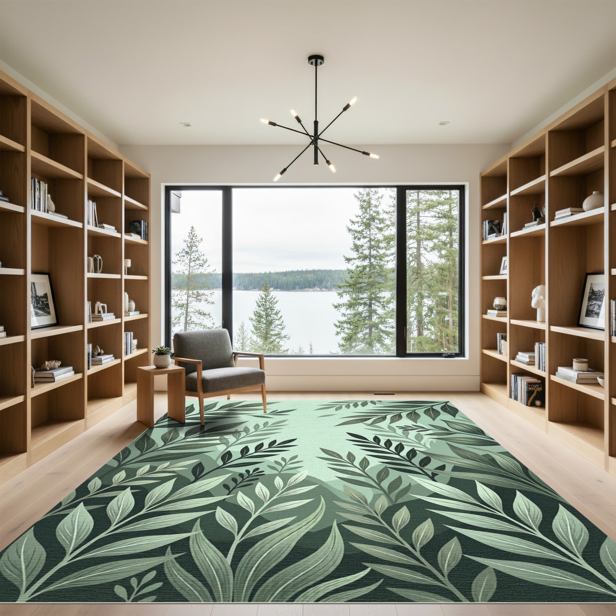 Lush Sage Botanical Fern Leaves Rug