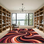 Crimson Orange Swirl Abstract Rug