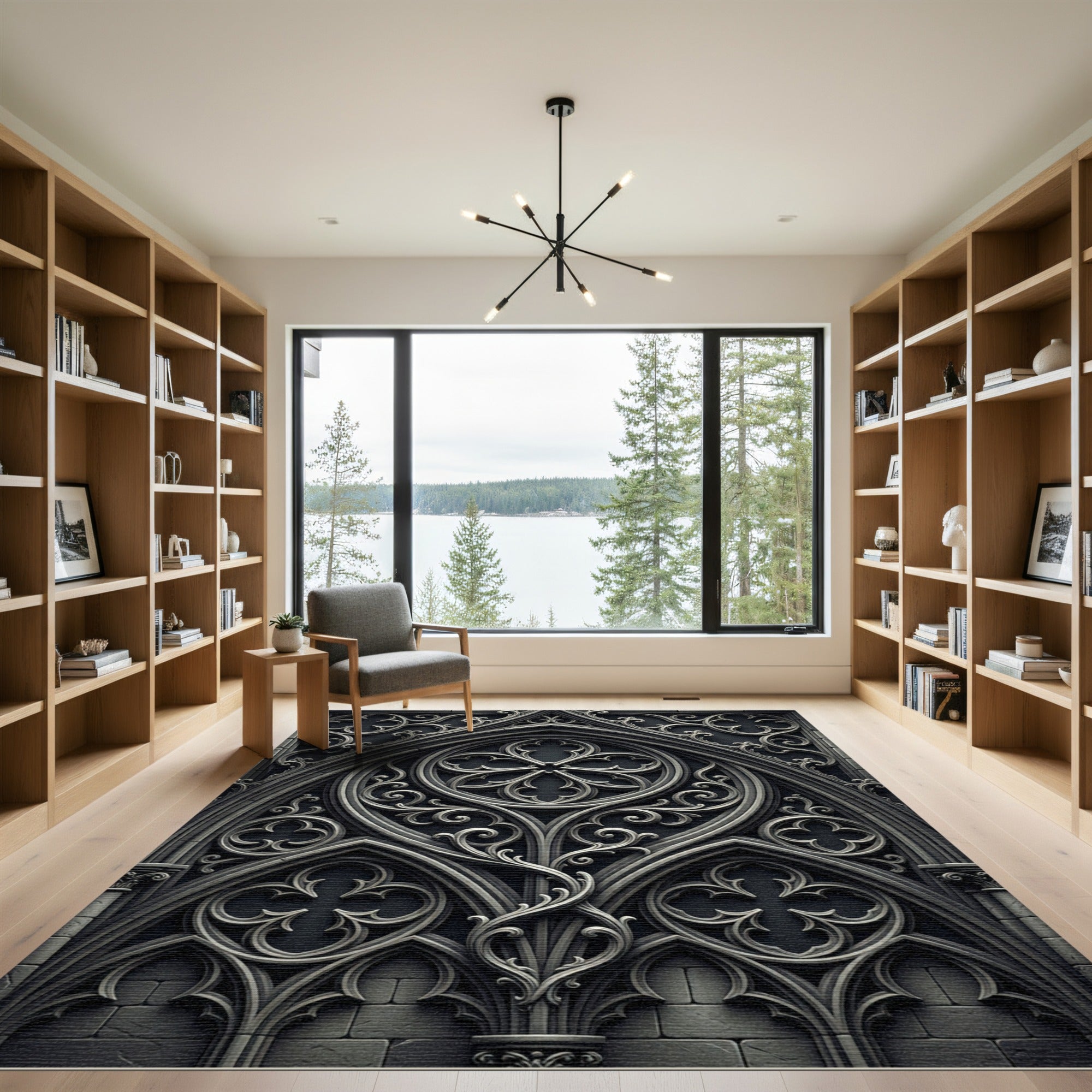 Gothic Charcoal Quatrefoil Archway Rug