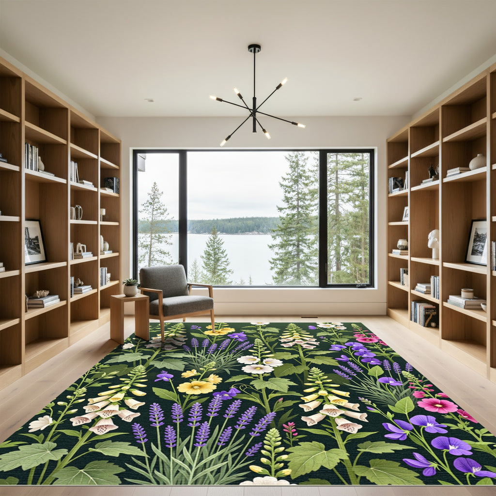 White Yellow Purple Lavender Garden Blossoms Rug