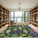 White Yellow Purple Lavender Garden Blossoms Rug