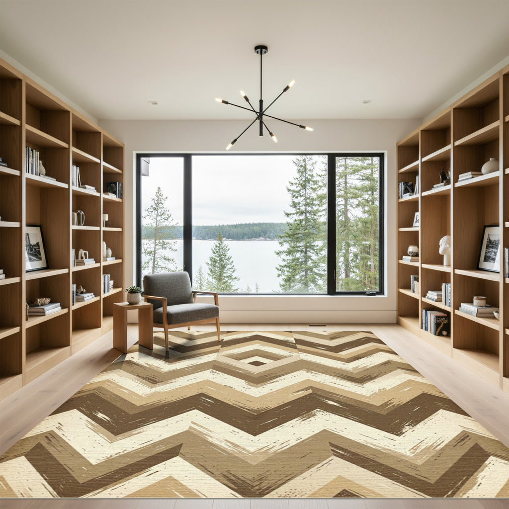 Earthy Chevron Geometric Textured Rug