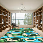 Abstract Blue Green Ocean Wave Composition Rug