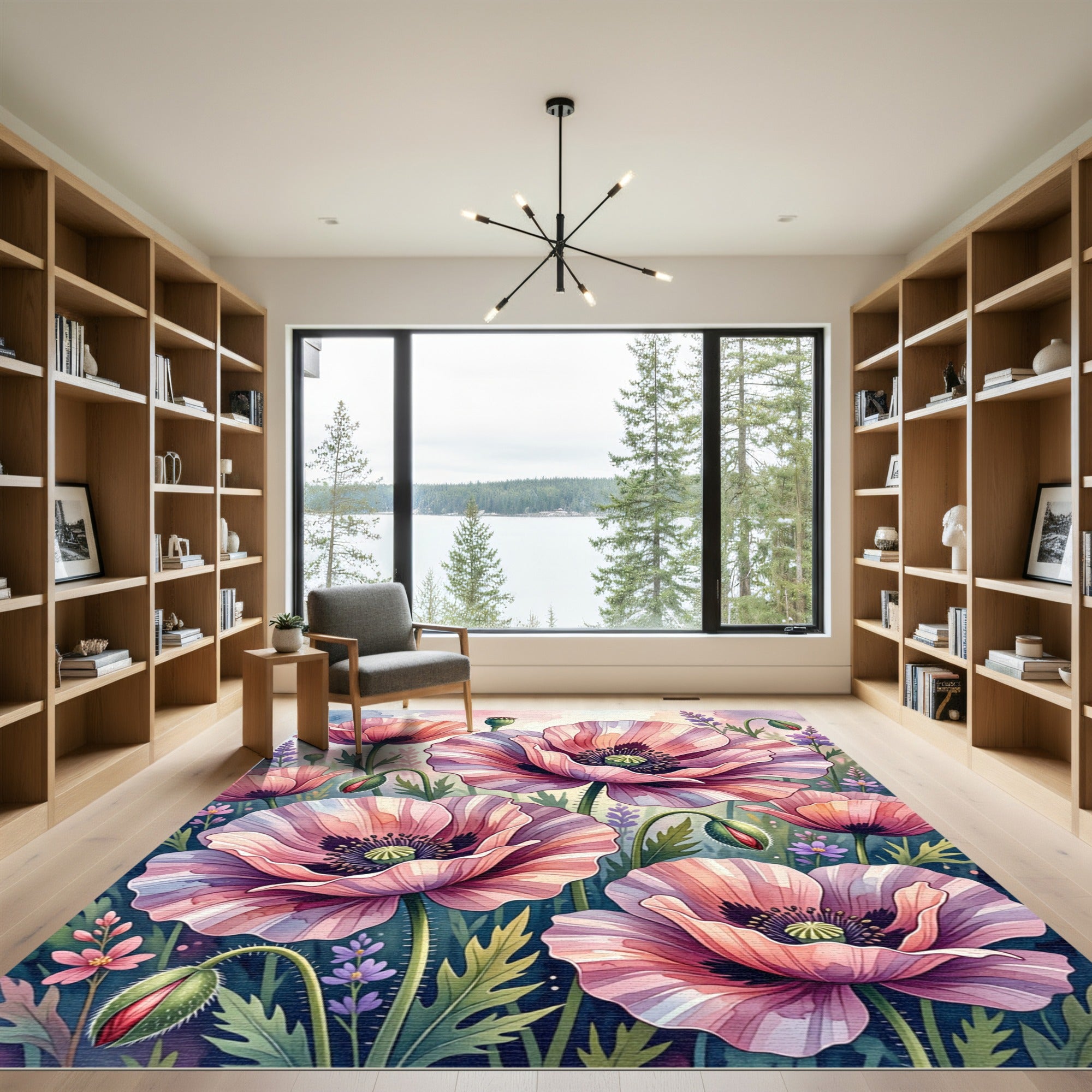 Pastel Pink Poppy Garden Blooms Rug