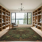 Ornate Sage Green Floral Radiating Medallion Rug
