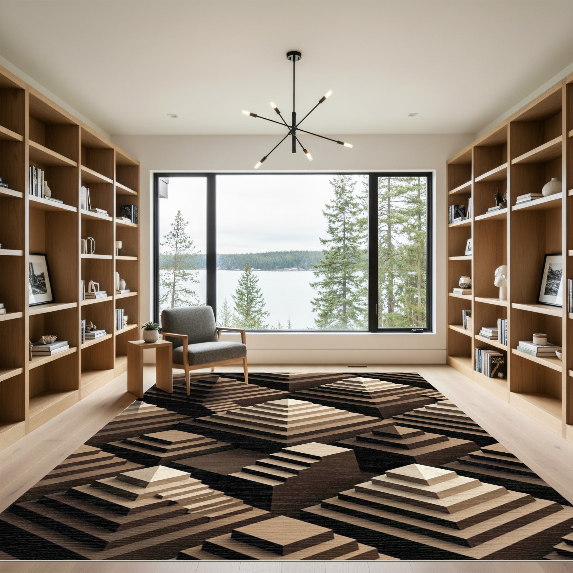 Geometric Caramel Tiered Monochromatic Structure Rug