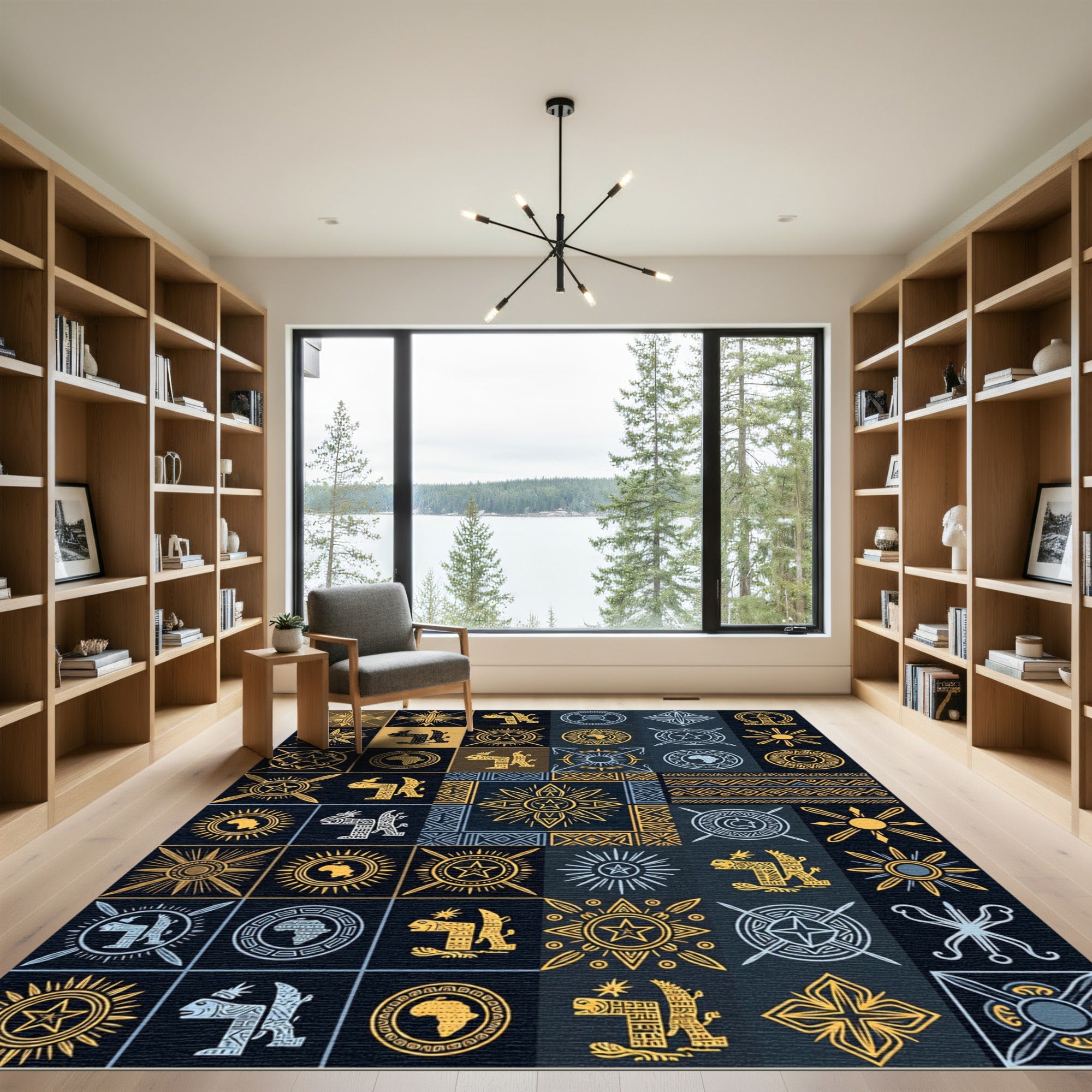 Tribal Sun And Animal Tile Rug