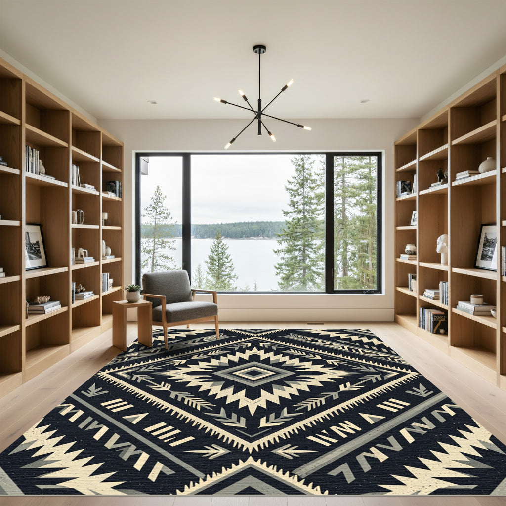 Monochrome Southwestern Geometric Diamond Rug