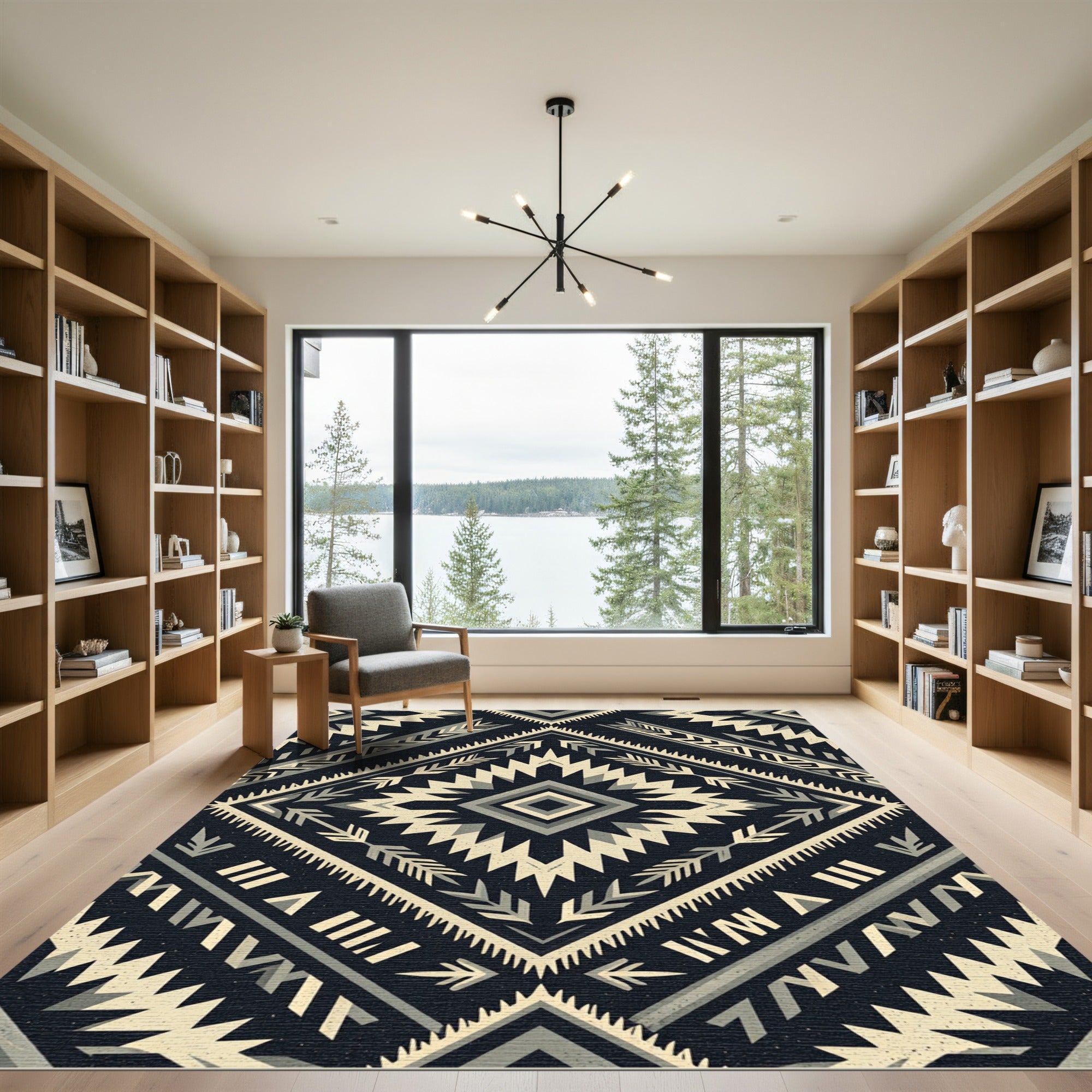 Monochrome Southwestern Geometric Diamond Rug