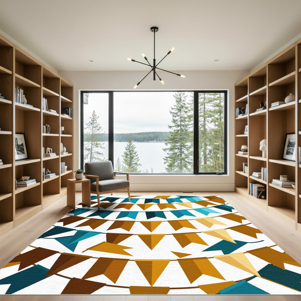 Golden Brown Teal Banner Garland Rug