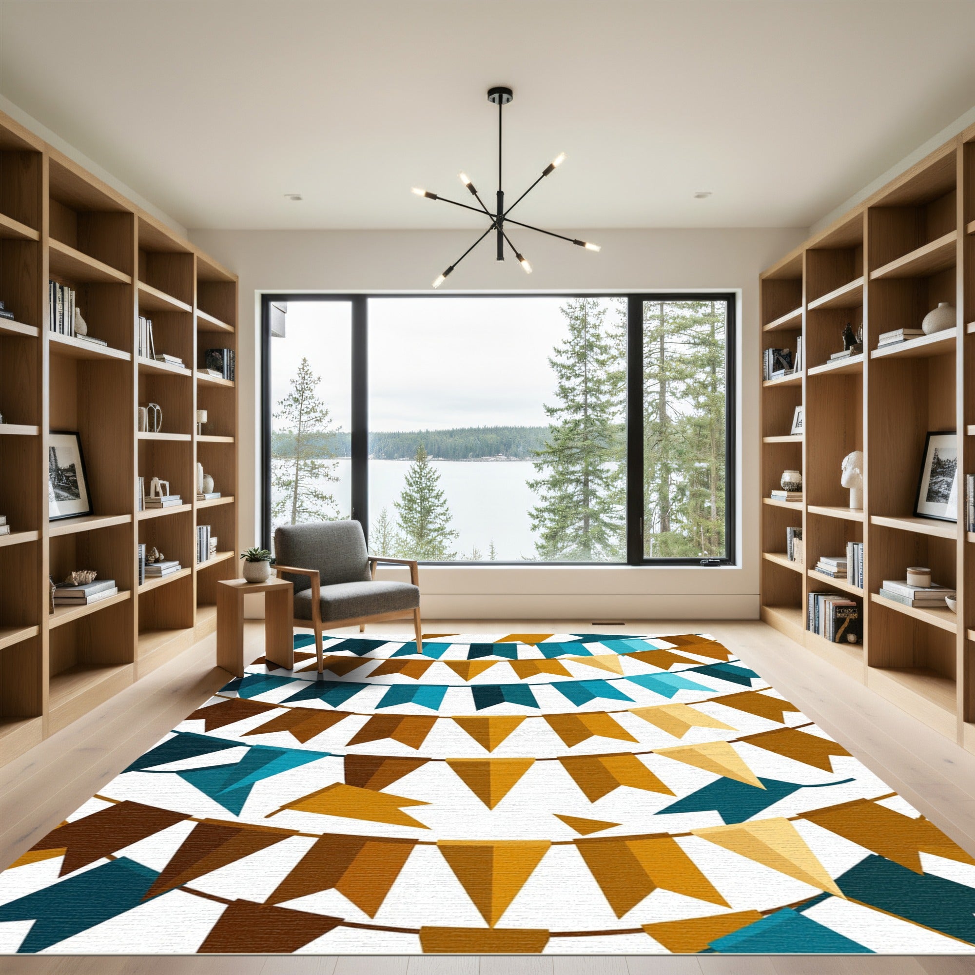 Golden Brown Teal Banner Garland Rug