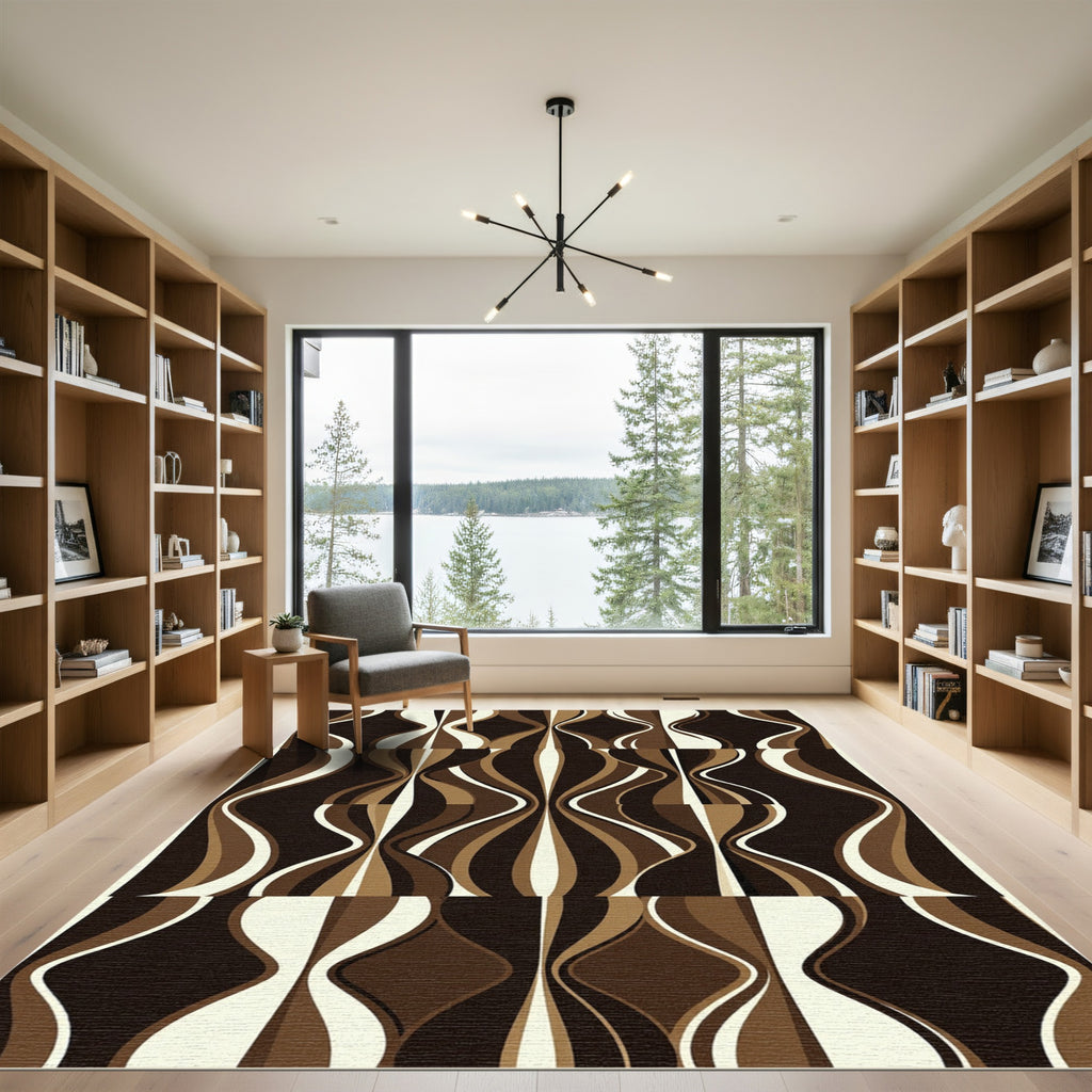 Retro Brown Swirls Composition Rug