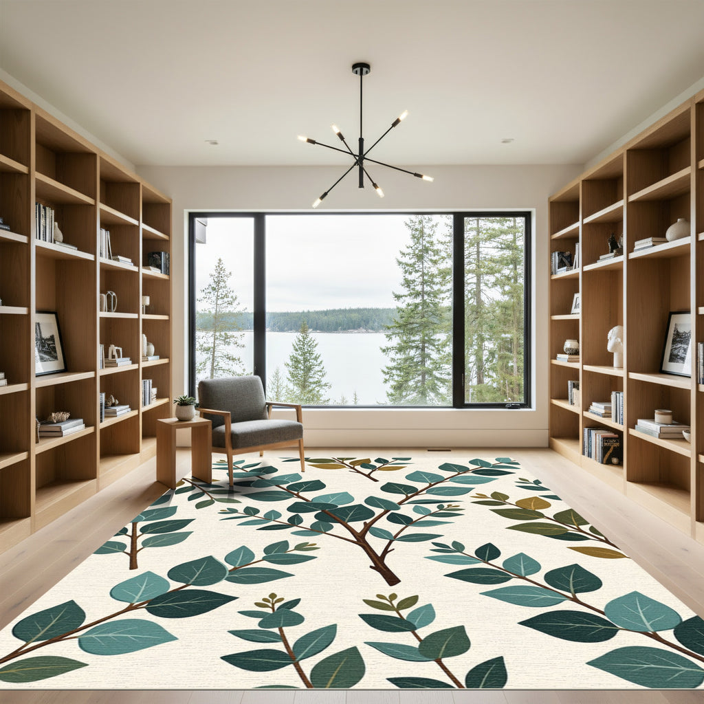 Lush Green Eucalyptus Botanical Foliage Rug